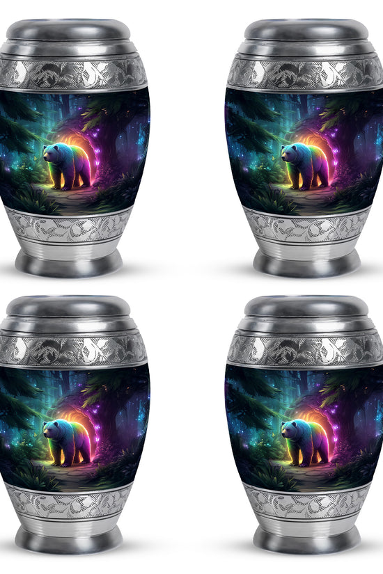 Royal Blue Bear Cremation Urn urn with complimentary velvet bag - majestic bear pattern with filigree border - 10 inch aluminum urn for cremated remains