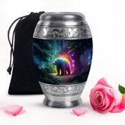 Navy Blue Bear Cremation Urn back view with polished surface - regal bear design with crown-inspired accents - full-size 10 inch 200 cubic inch adult cremation urn