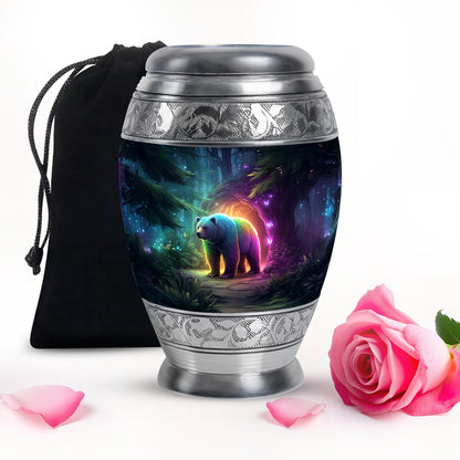 Navy Blue Bear Cremation Urn back view with polished surface - regal bear design with crown-inspired accents - full-size 10 inch 200 cubic inch adult cremation urn