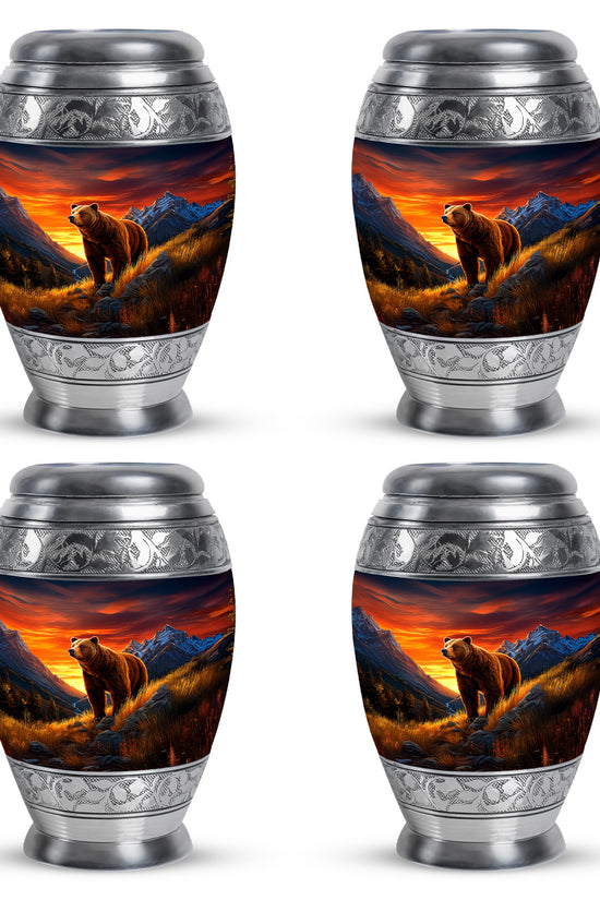 Indigo Bear Cremation Urn urn with complimentary velvet bag - regal bear design with crown-inspired accents - 10 inch aluminum urn for cremated remains