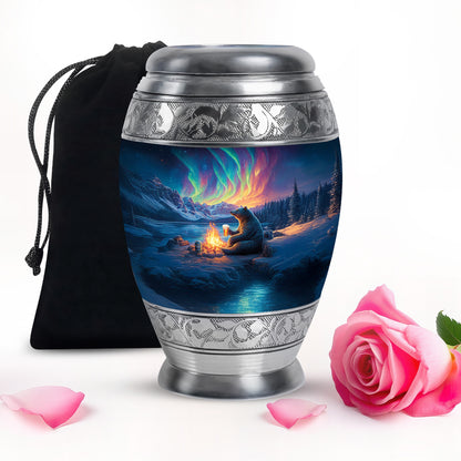 Pastel Blue Bear Cremation Urn back view with polished surface - regal bear design with crown-inspired accents - full-size 10 inch 200 cubic inch adult cremation urn