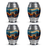 Indigo Bear Cremation Urn urn with complimentary velvet bag - ornate monarch-style bear relief on brushed aluminum - 10 inch aluminum urn for cremated remains