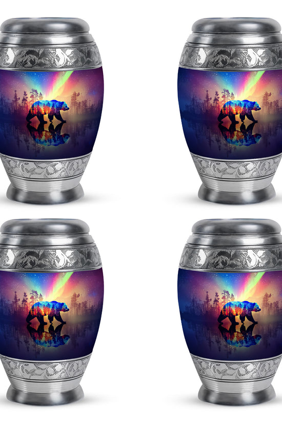 Navy Blue Bear Cremation Urn urn with complimentary velvet bag - regal bear design with crown-inspired accents - 10 inch aluminum urn for cremated remains