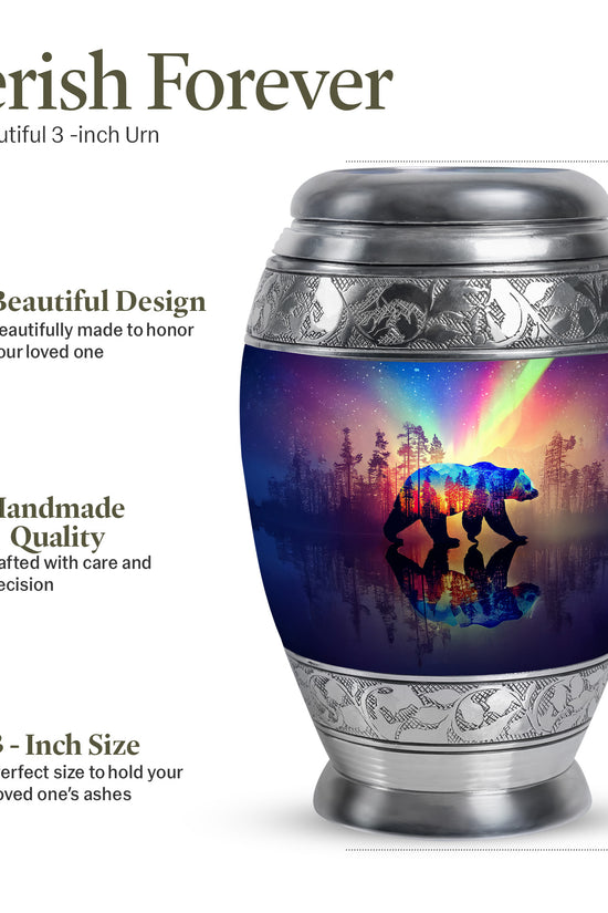 Misty Blue Bear Cremation Urn lifestyle display on memorial shelf - regal bear design with crown-inspired accents - mini keepsake memorial for portion of cremation ashes