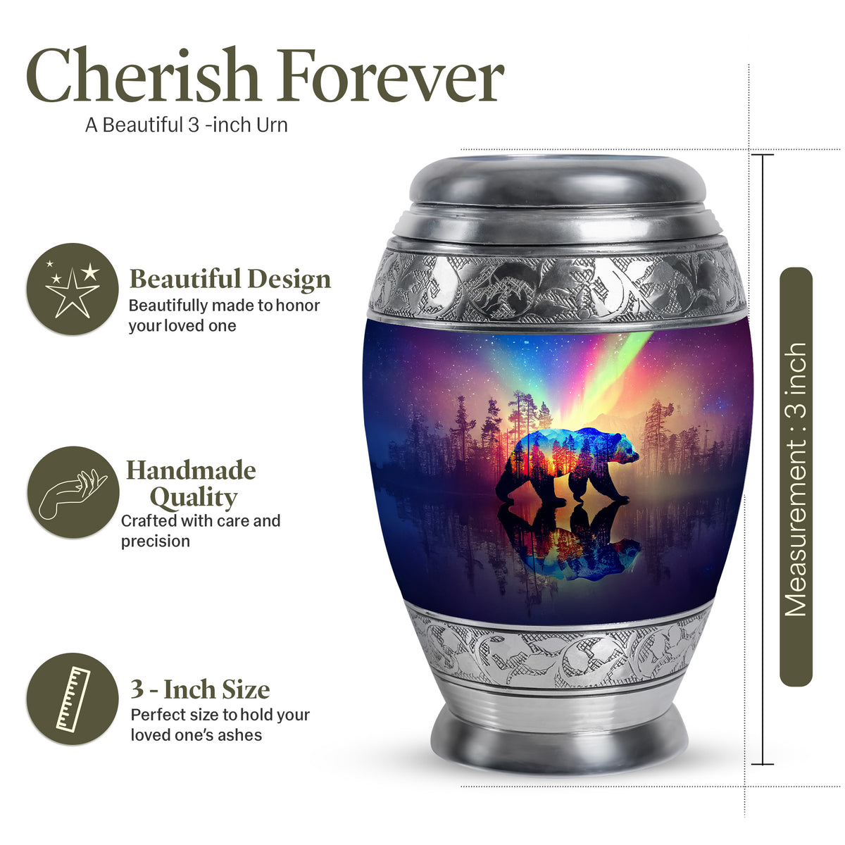 Misty Blue Bear Cremation Urn lifestyle display on memorial shelf - regal bear design with crown-inspired accents - mini keepsake memorial for portion of cremation ashes