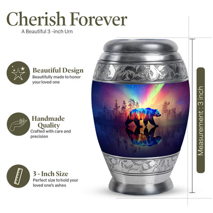 Misty Blue Bear Cremation Urn lifestyle display on memorial shelf - regal bear design with crown-inspired accents - mini keepsake memorial for portion of cremation ashes
