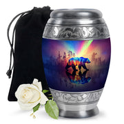 Celestial Blue Bear Cremation Urn back view with polished surface - regal bear design with crown-inspired accents - full-size 10 inch 200 cubic inch adult cremation urn