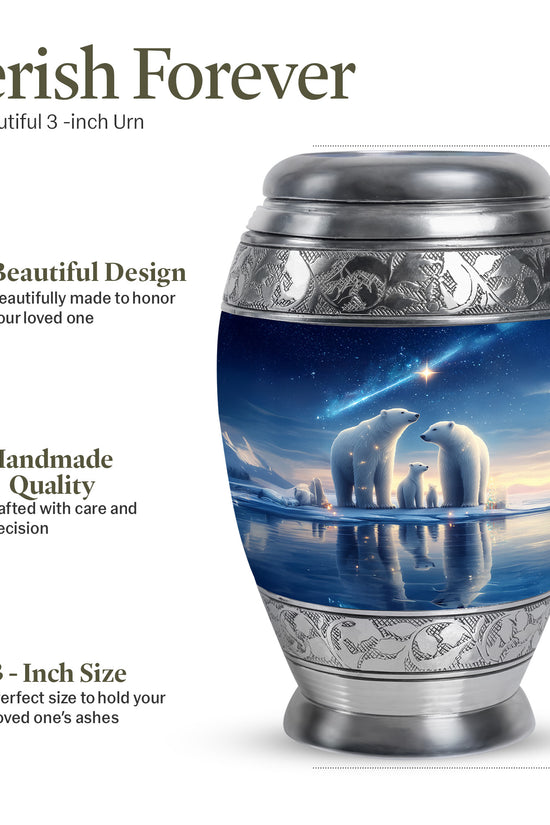 Sky Blue Bear Cremation Urn lifestyle display on memorial shelf - regal bear design with crown-inspired accents - mini keepsake memorial for portion of cremation ashes