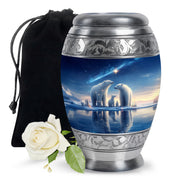Sky Blue Bear Cremation Urn back view with polished surface - regal bear design with crown-inspired accents - full-size 10 inch 200 cubic inch adult cremation urn
