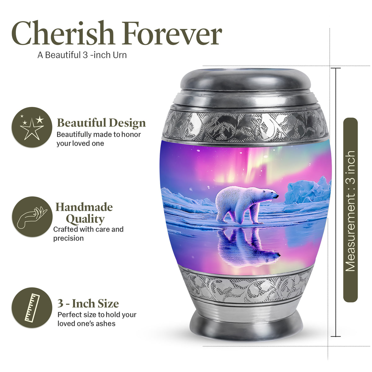 Vintage Pink Bear Cremation Urn lifestyle display on memorial shelf - royal bear engraving with decorative scrollwork - mini keepsake memorial for portion of cremation ashes