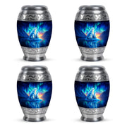 Twilight Blue Bear Cremation Urn urn with complimentary velvet bag - majestic bear pattern with filigree border - 10 inch aluminum urn for cremated remains