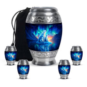 Powder Blue Bear Cremation Urn detail view - regal bear design with crown-inspired accents - memorial set with one large and four small urns