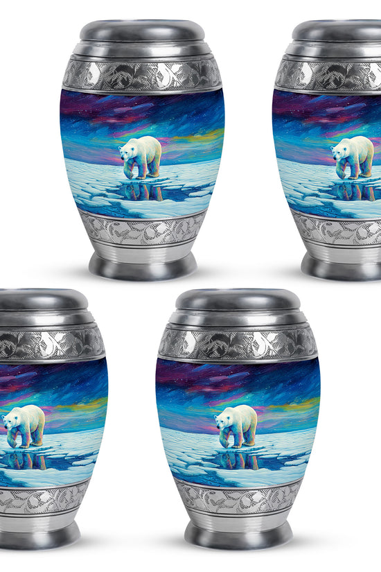 Powder Blue Bear Cremation Urn urn with complimentary velvet bag - regal bear design with crown-inspired accents - 10 inch aluminum urn for cremated remains