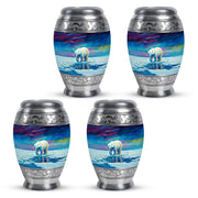 Powder Blue Bear Cremation Urn urn with complimentary velvet bag - regal bear design with crown-inspired accents - 10 inch aluminum urn for cremated remains