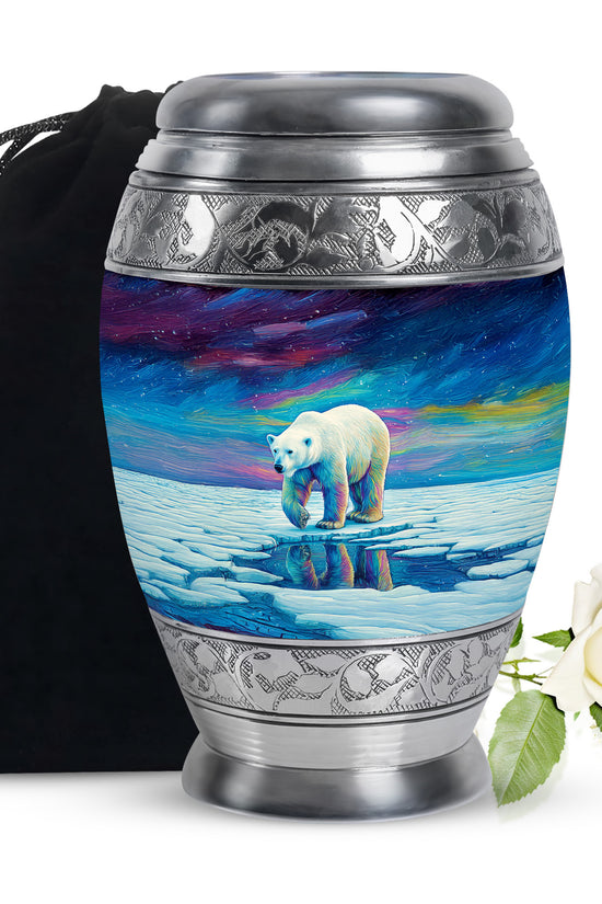 Indigo Bear Cremation Urn back view with polished surface - regal bear design with crown-inspired accents - full-size 10 inch 200 cubic inch adult cremation urn