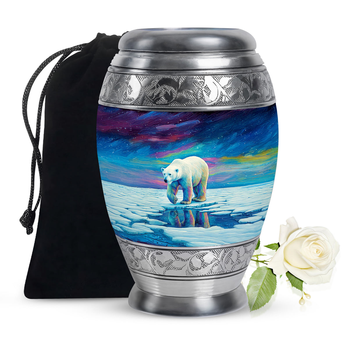 Indigo Bear Cremation Urn back view with polished surface - regal bear design with crown-inspired accents - full-size 10 inch 200 cubic inch adult cremation urn