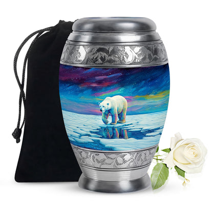 Indigo Bear Cremation Urn back view with polished surface - regal bear design with crown-inspired accents - full-size 10 inch 200 cubic inch adult cremation urn