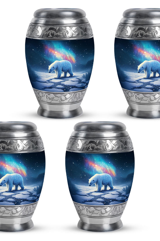 Twilight Blue Bear Cremation Urn urn with complimentary velvet bag - royal bear engraving with decorative scrollwork - 10 inch aluminum urn for cremated remains