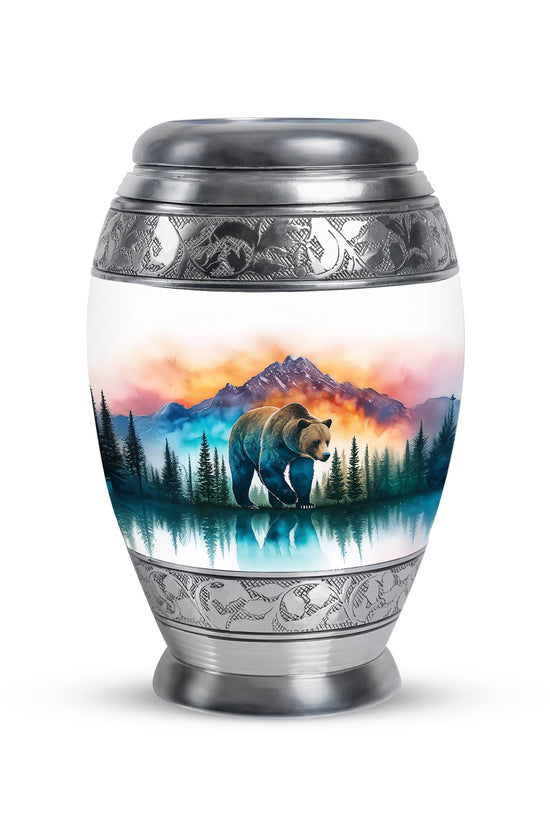 Remarkable Bear Memorial Cremation Urns - Silver 10-inch, 200 cu in - Yatskia