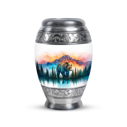 Remarkable Bear Memorial Cremation Urns - Silver 10-inch, 200 cu in - Yatskia