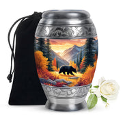 Sunrise Gold Bear Cremation Urn back view with polished surface - regal bear design with crown-inspired accents - full-size 10 inch 200 cubic inch adult cremation urn