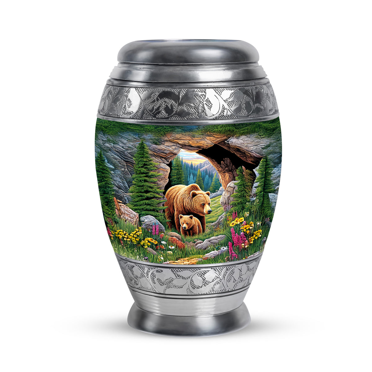 Ethereal Bear Memorial Cremation Urns - Green 10-inch, 200 cu in - Yatskia