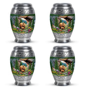 Pine Green Bear Cremation Urn urn with complimentary velvet bag - majestic bear pattern with filigree border - 10 inch aluminum urn for cremated remains
