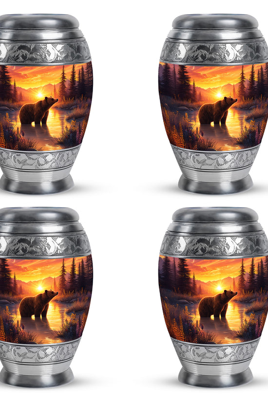 Cherry Red Bear Cremation Urn urn with complimentary velvet bag - royal bear engraving with decorative scrollwork - 10 inch aluminum urn for cremated remains