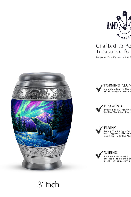 Celestial Blue Bear Cremation Urn lifestyle display on memorial shelf - regal bear design with crown-inspired accents - mini keepsake memorial for portion of cremation ashes