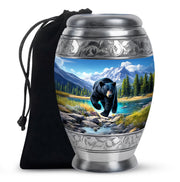 Azure Bear Cremation Urn back view with polished surface - regal bear design with crown-inspired accents - full-size 10 inch 200 cubic inch adult cremation urn