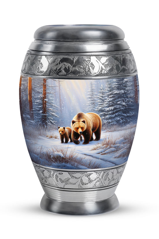 Personalized Silver Heavenly Bear Cremation Urns for Human Ashes - 10-inch, 200 cu in - Yatskia