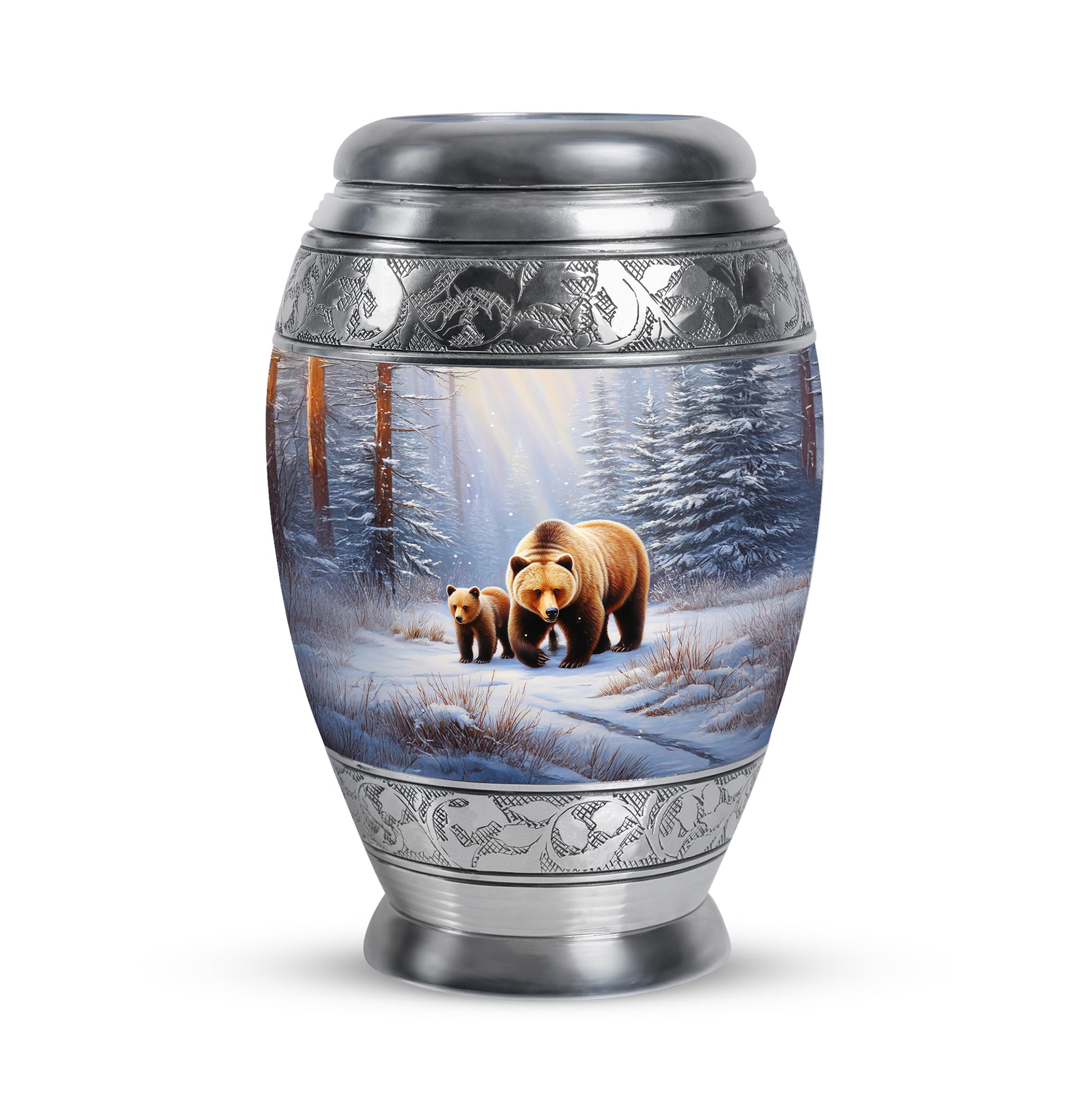 Personalized Silver Heavenly Bear Cremation Urns for Human Ashes - 10-inch, 200 cu in - Yatskia