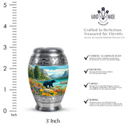 Sea Green Teal Bear Cremation Urn lifestyle display on memorial shelf - regal bear design with crown-inspired accents - mini keepsake memorial for portion of cremation ashes