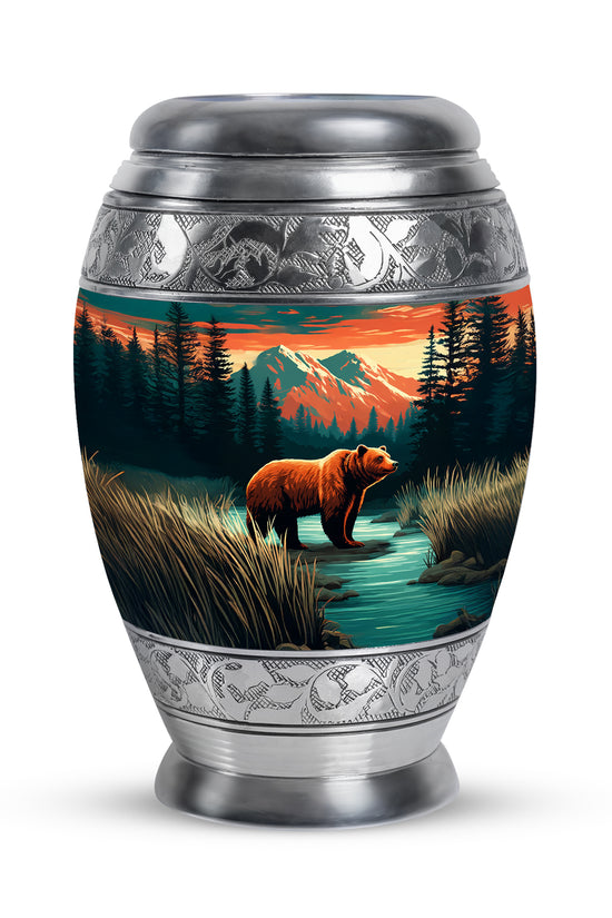 Luminous Teal Bear Benediction Urn for Human Ashes - 10-inch, 200 cu in - Yatskia