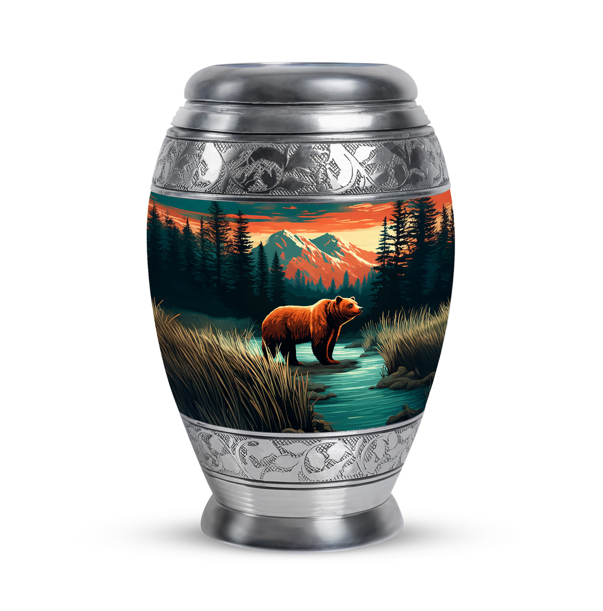 Luminous Teal Bear Benediction Urn for Human Ashes - 10-inch, 200 cu in - Yatskia
