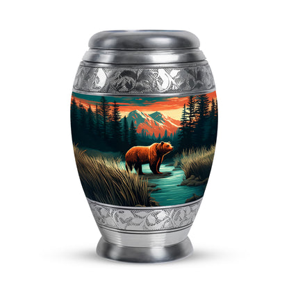 Luminous Teal Bear Benediction Urn for Human Ashes - 10-inch, 200 cu in - Yatskia