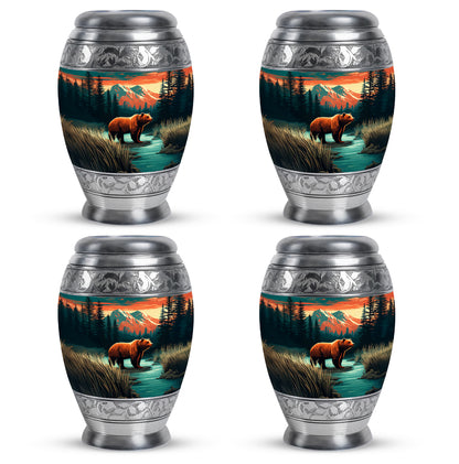 Aqua Teal Bear Cremation Urn urn with complimentary velvet bag - royal bear engraving with decorative scrollwork - 10 inch aluminum urn for cremated remains