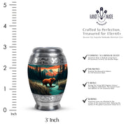 Tropical Teal Bear Cremation Urn lifestyle display on memorial shelf - royal bear engraving with decorative scrollwork - mini keepsake memorial for portion of cremation ashes