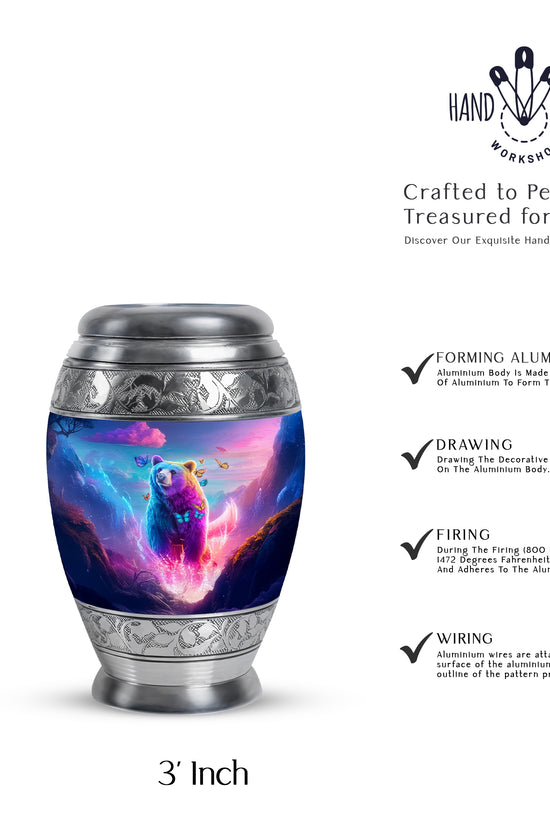Navy Blue Bear Cremation Urn lifestyle display on memorial shelf - regal bear design with crown-inspired accents - mini keepsake memorial for portion of cremation ashes