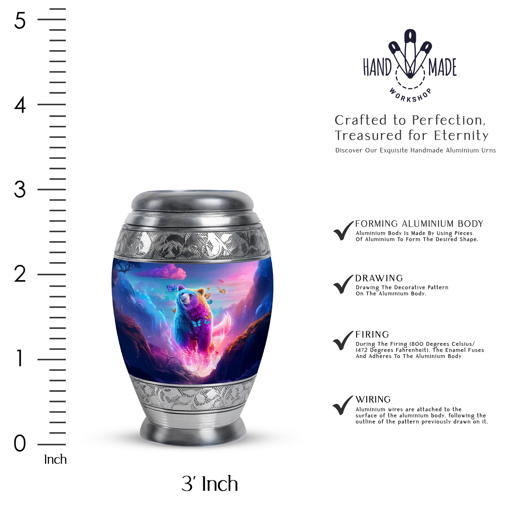 Navy Blue Bear Cremation Urn lifestyle display on memorial shelf - regal bear design with crown-inspired accents - mini keepsake memorial for portion of cremation ashes