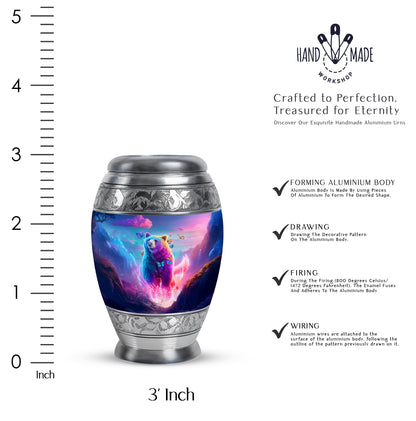 Navy Blue Bear Cremation Urn lifestyle display on memorial shelf - regal bear design with crown-inspired accents - mini keepsake memorial for portion of cremation ashes