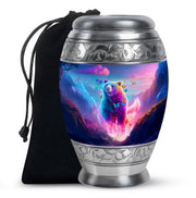 Cornflower Blue Bear Cremation Urn back view with polished surface - royal bear engraving with decorative scrollwork - full-size 10 inch 200 cubic inch adult cremation urn
