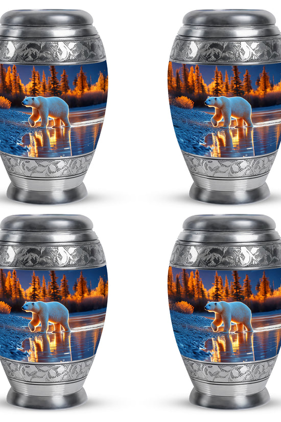 Cobalt Blue Bear Cremation Urn urn with complimentary velvet bag - royal bear engraving with decorative scrollwork - 10 inch aluminum urn for cremated remains