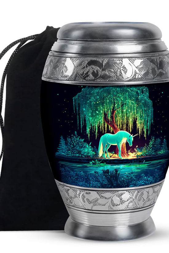 White Unicorn Memorial Urn - Glowing Tree Funeral Urn For Human Ashes