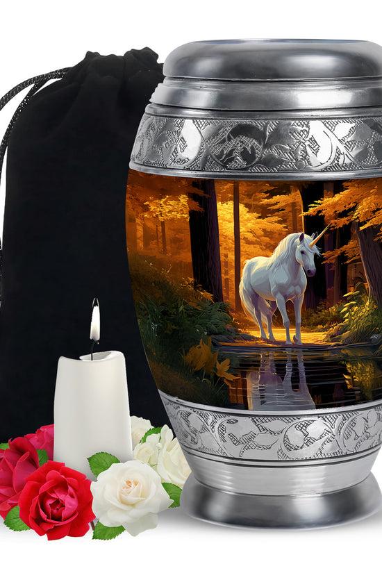 Unicorn Memorial Urn - Autumn Forest Cremation Urn For Adults Ashes