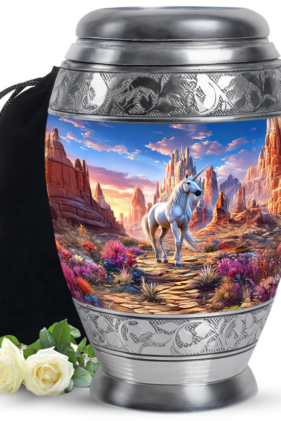 Beautiful Unicorn Theme Funeral Urn - Artistic Aluminium Cremation Urn For Ashes