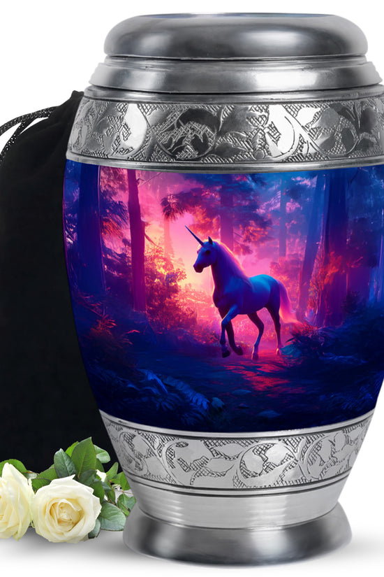 Unicorn Forest Funeral Urn - Neon Aluminium Urn For Human Ashes