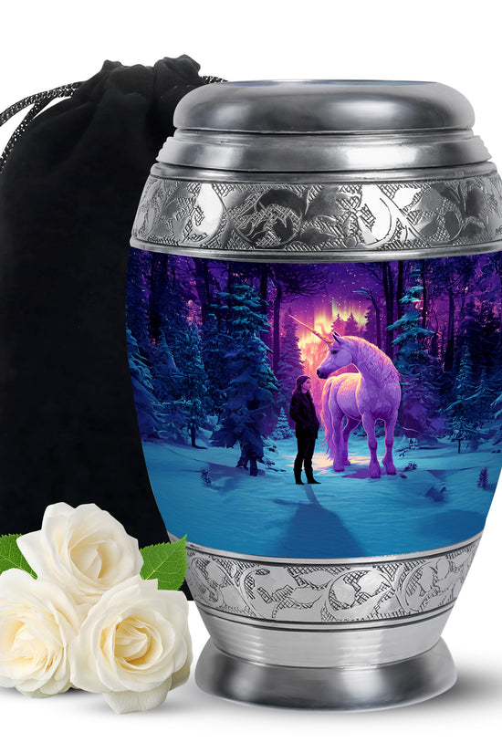 Unicorn Theme Memorial Urn - Purple Aluminium Funeral Urn For Ashes