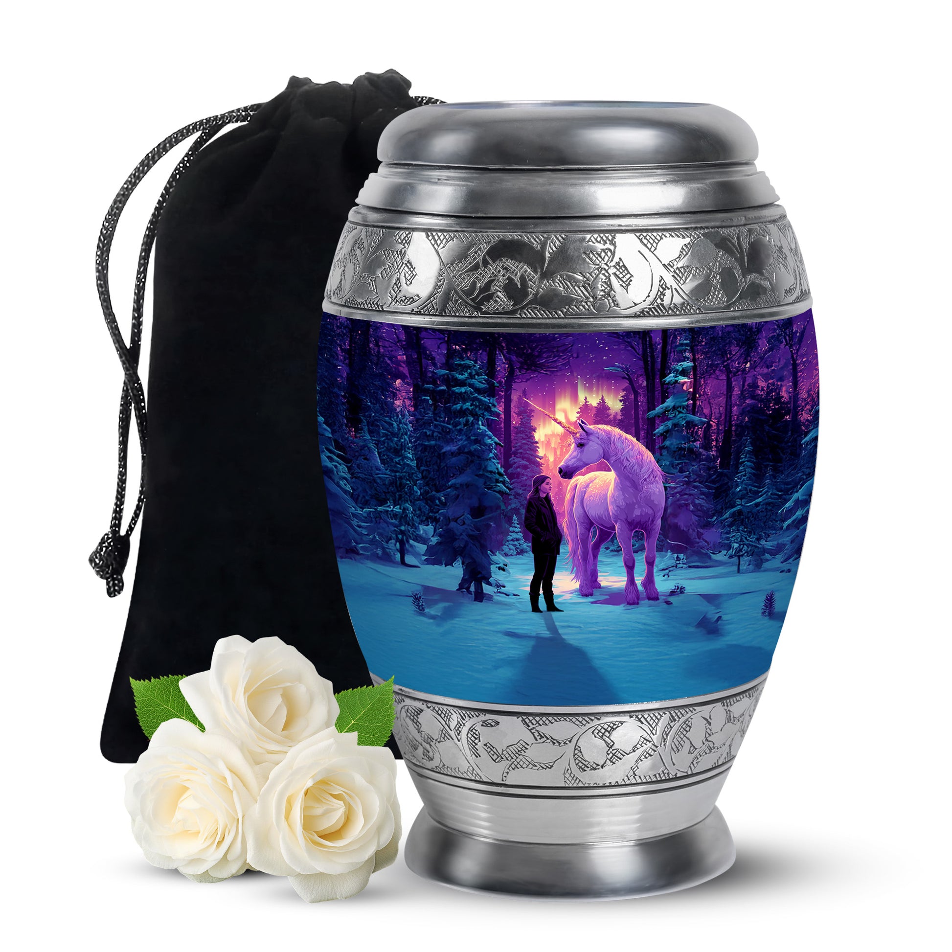 Unicorn Theme Memorial Urn - Purple Aluminium Funeral Urn For Ashes