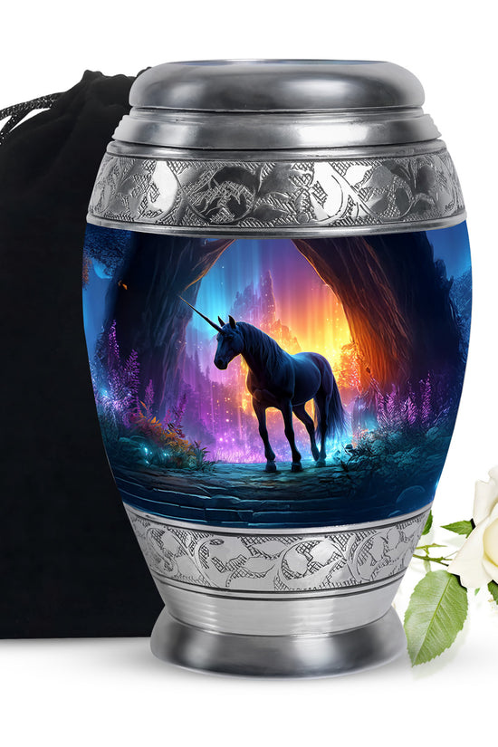 Black Unicorn Funeral Urn - Colourful Cremation Urn For Male & Female